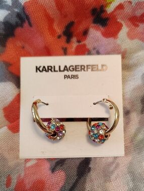 New Karl Lagerfeld Fireball Goldtone Hoop Earrings